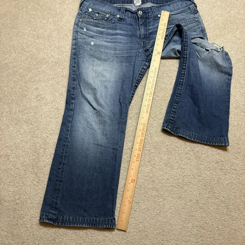 True Religion Section Boot Cut Jeans Mens 38x27 Blue Relaxed Distressed Pants